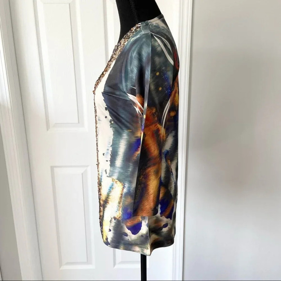 Cartise Cut Out Shoulder Tie Dye Sequins Stretchy Tunic - Picture 3 of 15